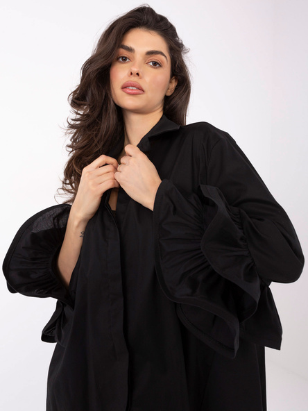 Černá oversize bavlněná košile MODA ITALY s volánky na rukávech – VALENIA