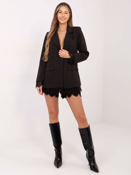 Černo-stříbrné elegantní sako s krajkou – QILIARA