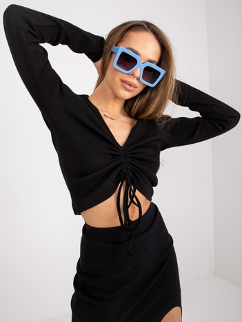 Černá žebrovaná crop halenka DIANELYS s volánem