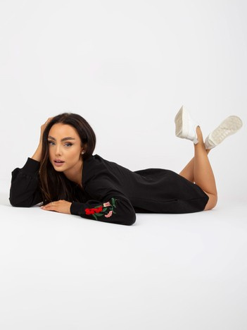Černé mikinové mini šaty GRACIELA s výšivkou