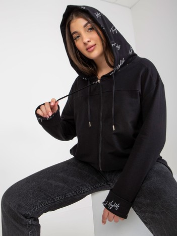 Černá propínací mikina plus size s kapucí a kapsami – RINELIA