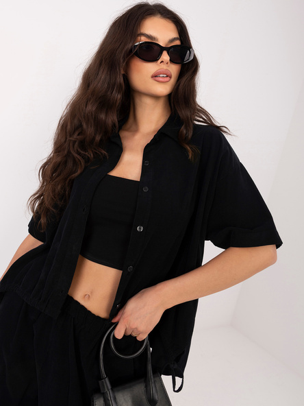 Černá manšestrová košile ITALY MODA s delším zadním dílem – FIORALINE