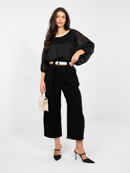 Černé wide-leg džíny RUE PARIS se sklady – IREONA