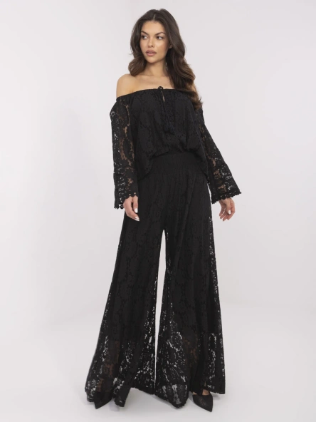 Černé široké krajkové kalhoty ITALY MODA – FENISSA