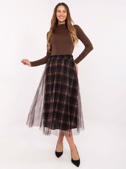 Černo-vínová tylová rozšířená midi sukně v kostce – ZELELIA
