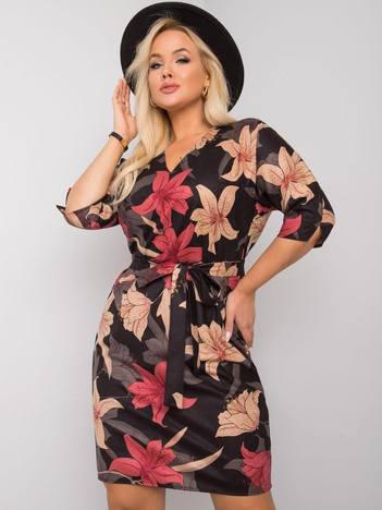 Černo-vínové plus size květované šaty JASSE
