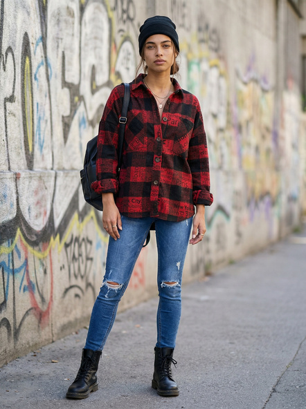 Černo-červená kostkovaná overshirt košile Patiskha s potiskem – DELMARA