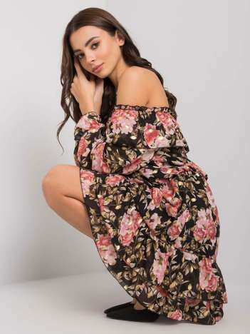 Černo-růžové Carmen mini šaty AMALIE se vzorem