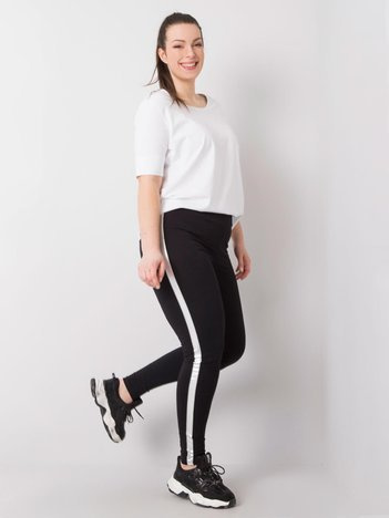 Černo-stříbrné plus size legíny s lampasy – SYRARA