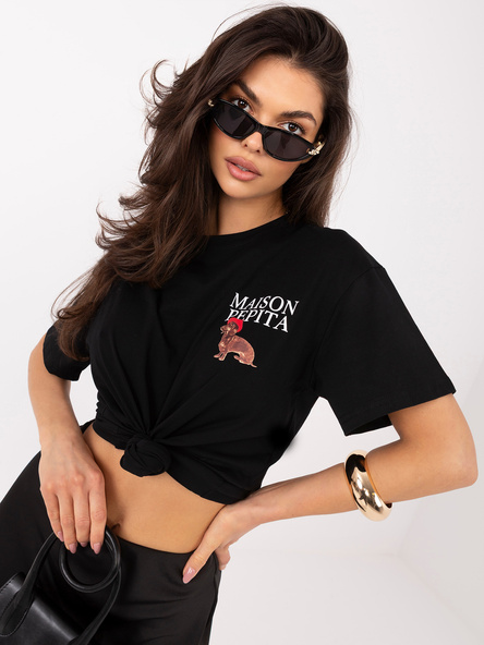Černé tričko CLEMELIA ITALY MODA s grafikou
