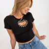 Černý crop top HEARTGEM s kamínky