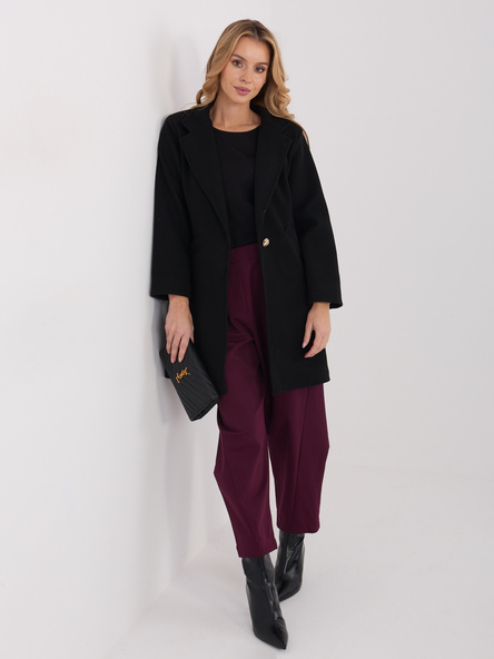 Černý elegantní kabát MODA ITALY s kapsami – QUAERIA