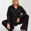 Černý žebrovaný plus size komplet s kalhotami – ADRAINA