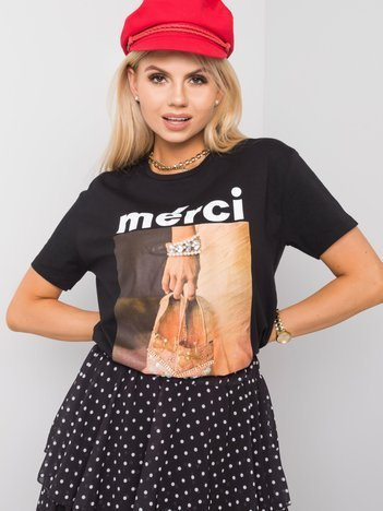 Černé bavlněné tričko ERISSA Kylie s potiskem
