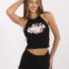Černý květovaný crop top MELIORISSA