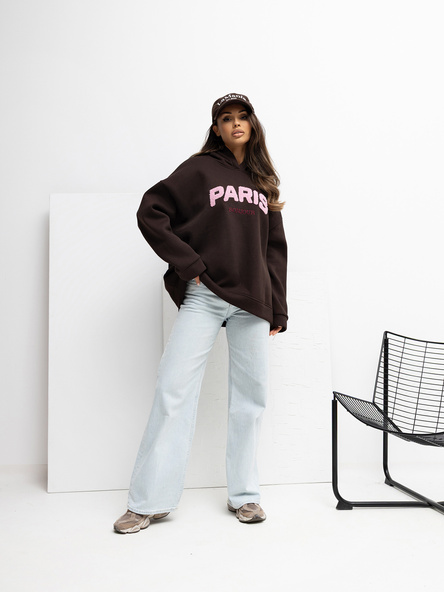 Čokoládová oversize mikina RUE PARIS s kapucí – BELYNA