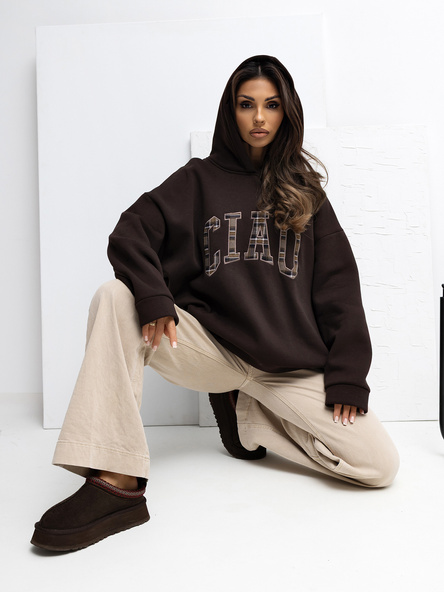 Čokoládová oversize mikina RUE PARIS s nášivkou – BELEVA