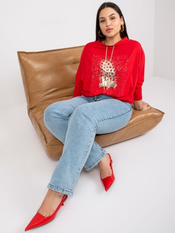 Červená plus size mikina MANONERA s kamínky