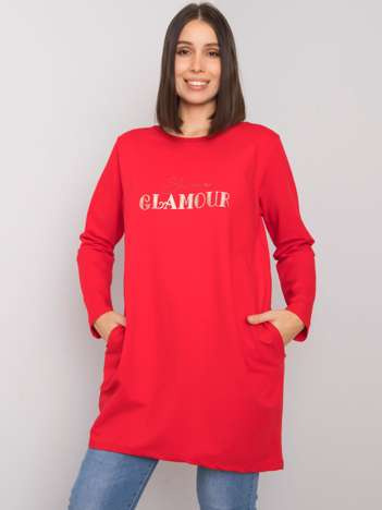 Červená plus size tunika AURESSA s nápisy a kamínky