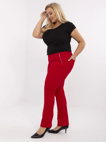 Červené bavlněné kalhoty Plus size s kapsami – FENIRA