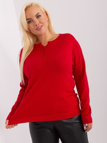 Červený plus-size svetr ZEHRA s knoflíkovým detailem