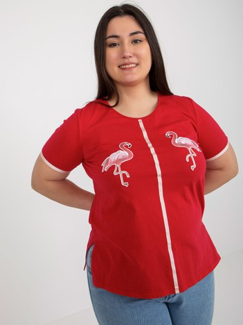 Červené plus size tričko CORDELINA s aplikací