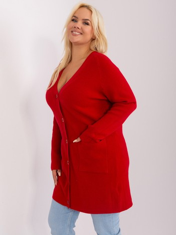 Červený plus-size kardigan LISELOTTE s kapsami