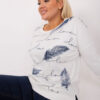 Ecru plus size halenka FEATHERA s potiskem
