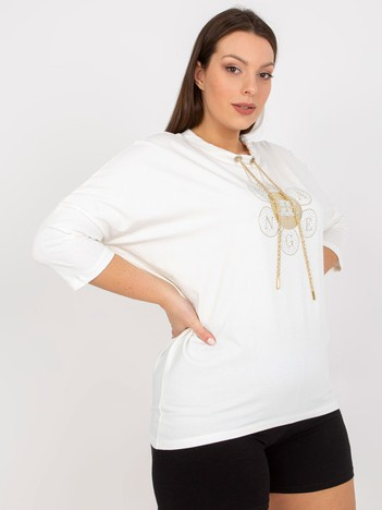 Ecru plus size mikina APHELIS s třpytivým motivem