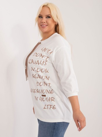 Bílo-hnědá mikinová tunika SCRIPTINA plus size