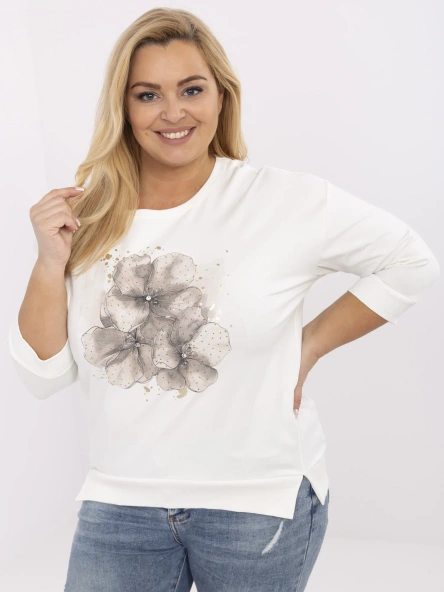 Ecru plus size halenka MAGNOLIS s květinou