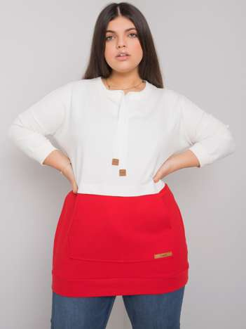 Ecru-červená plus-size mikina Sira bez kapuce – JENENA