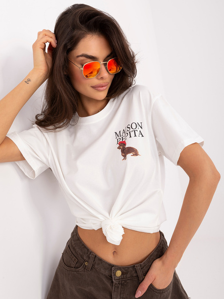 Ecru tričko CLEMELIA ITALY MODA s potiskem a nápisem