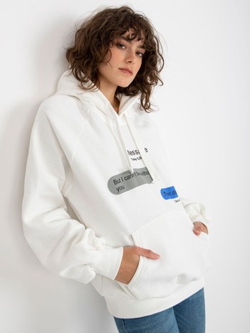 Ecru oversize kangaroo mikina s potiskem – VERINA