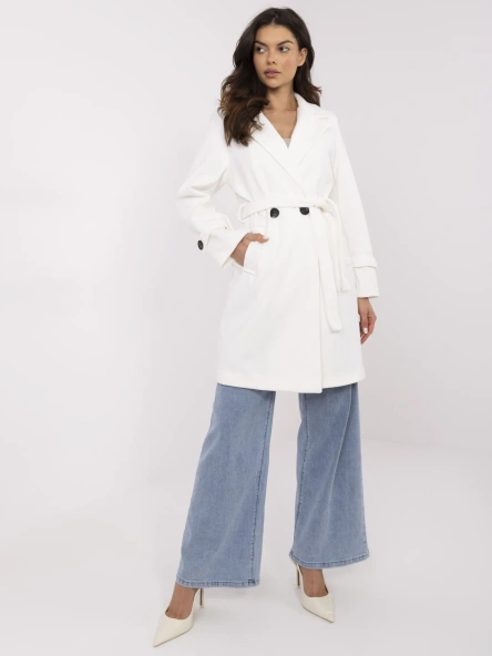 Ecru elegantní pruhovaný kabát ITALY MODA – OPHENA