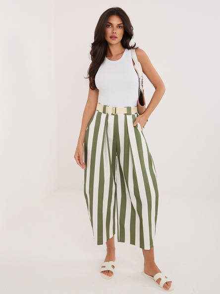 Ecru-khaki pruhované letní culottes – LEVERIA