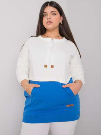 Ecru-modrá plus-size mikina Sira bez kapuce – JENENA
