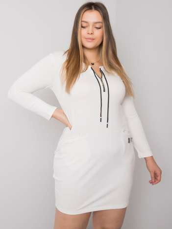Ecru plus size sportovní mini šaty ORIELLE s kapsami