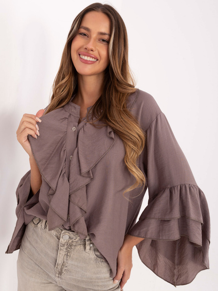 Tmavě béžová oversize viskózová košile RUE PARIS – ISELINA