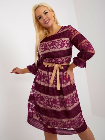 Fialové krajkové midi šaty CRESSIDA plus size