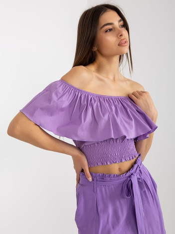 Fialová crop halenka s volánem NOEMIELLE