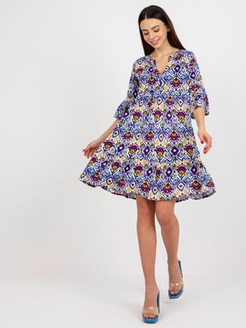 Fialové vzorované boho mini šaty ISOLDE
