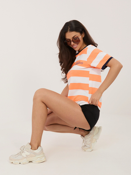 Neonově oranžové pruhované tričko YANELIS ITALY MODA