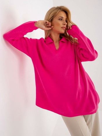 Fluo růžový dlouhý oversize svetr ELVIANA s límcem