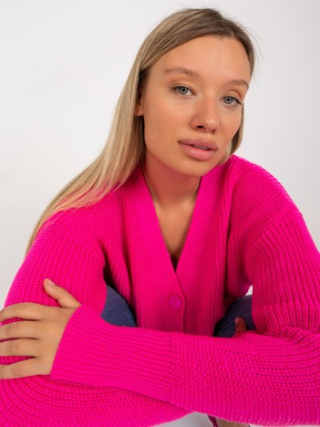 Fluo růžový kardigan AMRENNA s výstřihem do V