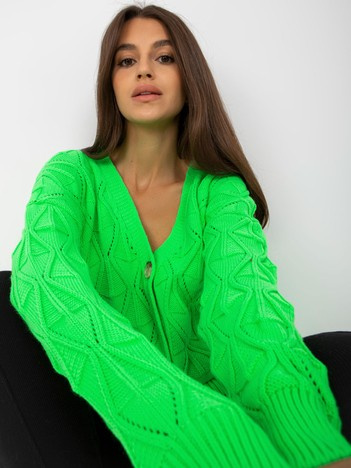 Fluo zelený ažurový kardigan CELELIA s knoflíky