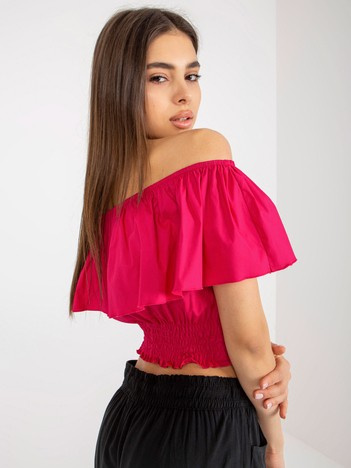 Fuchsiová crop halenka s volánem NOEMIELLE