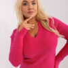 Fuchsiový plus-size svetr SIMONNE s ozdobnými knoflíky