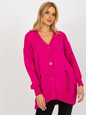 Fuchsiový oversize kardigan ASTRĪDA RUE PARIS s děrovaným úpletem