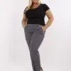 Grafitové elegantní kalhoty Plus size s pružným pasem – FENINA